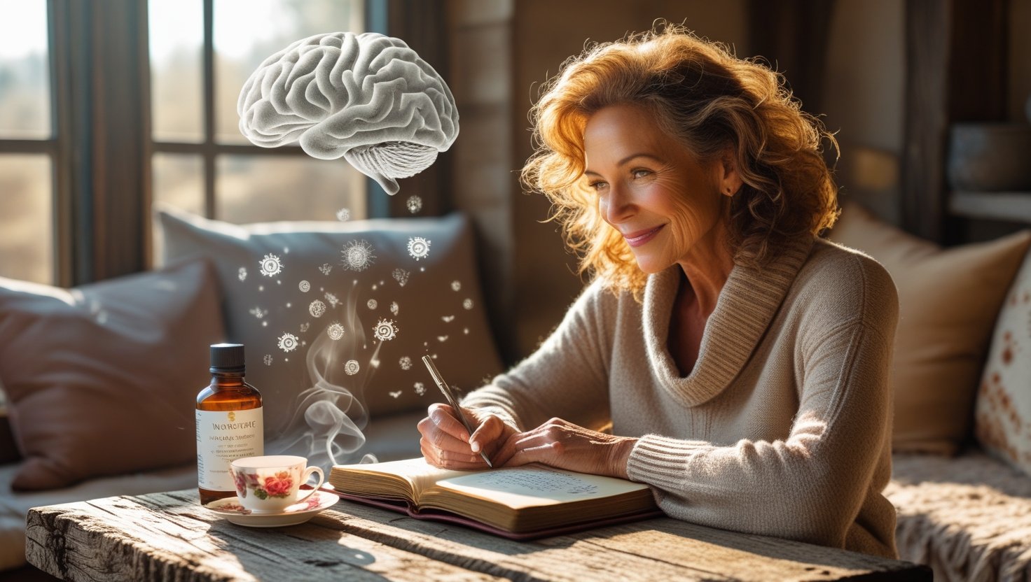 Memory Support Supplement Woman Journaling With Neuro
