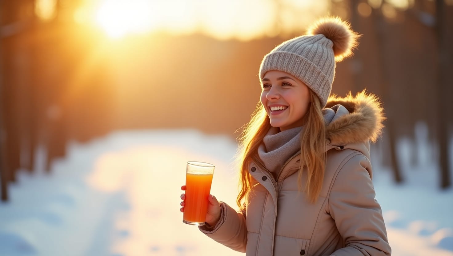Microbiome Seasonal Depression Probiotic Mood Boost Drink Woman Winter Sun